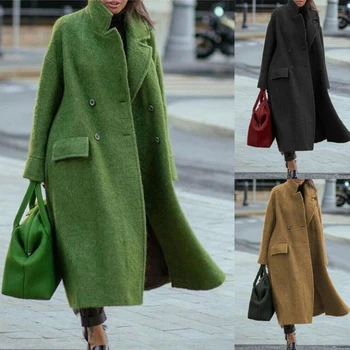 Дамско зимно однотонное вълна палто, однобортный бизнес Ежедневието на Френски уличен стил на популярната Корейска дрехи, палто от вълна на 100%.