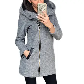 Дамско модно однотонное плътно ватное палто с качулка яке миди с цип, на горно облекло, без връхни дрехи, луксозни върховете