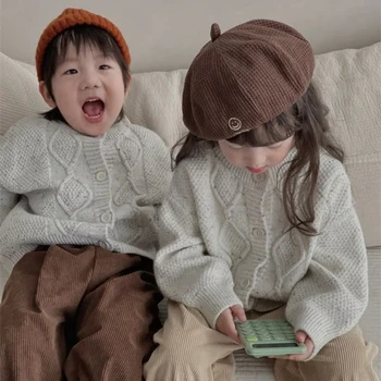 Детски пуловер, вязаный жилетка, палто, есен 2023, Нова гореща разпродажба, вязаное палто за момчета от 2 до 7 години, жилетка за момичета