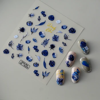 Елегантни сини 5D стикери за нокти Press Acrylic On Nails Kit Ongle Нокти Supplies