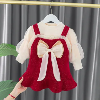 Есен-зима 2023 г. Рокля за новородените момичета Дрехи за малките момичета Рокли принцеса с дълги ръкави за рожден Ден за бебета Детски дрехи