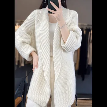 Жена дълга жилетка, пуловер, есен-Зима, нов дебел Корейски пуловер свободна плетени, палта, дамски възли жилетки, яке мързелив вятъра