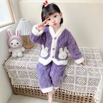 Зимни бебешки комплекти Кигуруми, Пижамный заек, Корея, пижами, Детска пижама с животни, дрехи за момичета на 8 години, комплект дрехи за малките момичета
