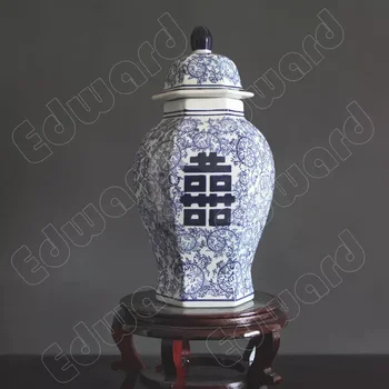 Керамична ваза Синьо-бялата керамична ваза за хола Изделия за дома В съвременен стил Декорация на плота Декор саксия Резервоар за съхранение на