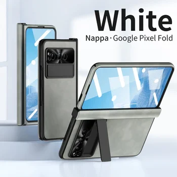 Кожен калъф с магнитна линия Nappa за Google Pixel Fold, 5G калъф с линия, стъклен фолио на предния екран, пълна с филм за Google Pixel Сгънете Cover