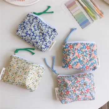 Корейски Мини чантата си от чист памук, с цветен модел, слушалки, чанта за съхранение червило, чанта за карти, Мини-портфейл за момичета, мини-портфейл