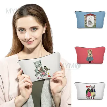 Косметичка с шарките на момичето-котка, органайзер за пътуване, косметичка в японски стил, женски молив случай за съхранение на козметика, женски тоалетни чанти
