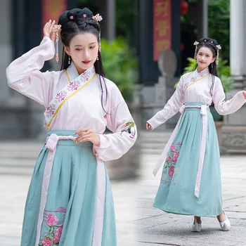 Костюм на фея Hanfu, Розова рокля на принцеса за жени, дрехи за китайски народни танци, Фестивални костюми, Древна облекло, 2 броя JL1735