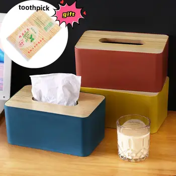 Кутия за салфетки Дървена Проста в Скандинавски стил, Калъф за носа шалове, Диспенсер за хартиени кърпички, Контейнер-органайзер за тоалетна хартия, Хартиена кутия