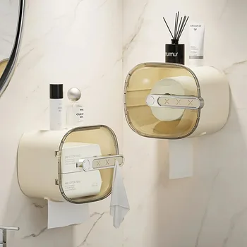 Кутия за тоалетни кърпички, кутия за съхранение на мочалок в банята, Многофункционален, с монтиран на стената Водоустойчив хартиена кутия, Аксесоари за баня