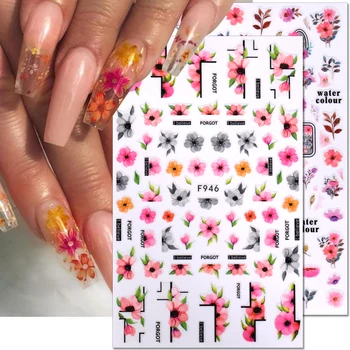Летни стикери за нокти-арт с цветя, цветни стикери за нокти с цветя, листа, билки, цветни стикери за нокти, 3D стикери с цветя за нокти, доставка