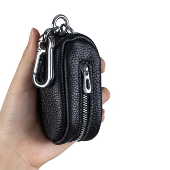 Мини Преносими портфейли за ключове от колата, Кожена чанта, джоб с цип, однотонная чанта за съхранение на входовете на ключове с брелоком за ключове