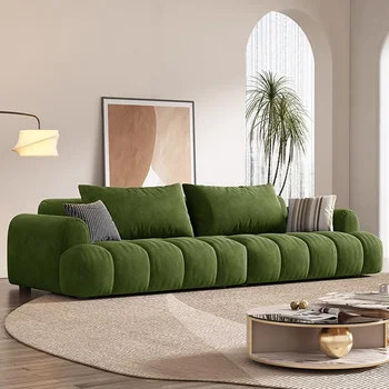 Многофункционален диван за хола Tiny House, 3-местен, водоустойчив, дълъг, Дървен диван за хол, Зелена ергономични мебели Muebles