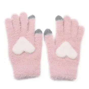 Моден зимни ръкавици Модни дамски зимни ръкавици модел във формата на сърце със сензорен екран, топли възли ръкавици за времето