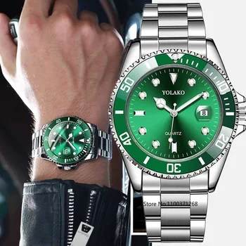 Модерен мъжки часовник с пълен календар, часовник от неръждаема стомана, водоустойчив зелени луксозни кварцов мъжки подарък ръчен часовник montre homme