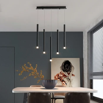 Модерни прости led висящи лампи Железни Черни полилеи за офис бара в скандинавски стил, творчески подвесная лампа с 8 глави за осветяване на масата за хранене