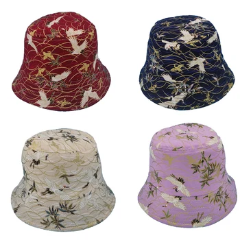 Модни шапки-кофи с принтом журавля, мъжки и дамски памучни улични заден рибарски шапки, Плажни риболовна шапка за момичета и момчета, шапка CP037