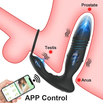 Мъжки Толкающий масажор на простатата Приложение Bluetooth Анален вибратор за мъже, Гей-анален накрайник Безжична Анален накрайник с дистанционно управление, Секс-играчка за двойки