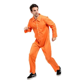 Мъжки гащеризон затворник Cosplay Костюм за възрастни Оранжево Наказателно Облекло затворник-тъмничаря Кралят Затвор облекло престъпник