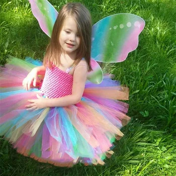 Нов Комплект Костюми С Крила на Пеперуда За Момичета, Цветни Тюлевое Принцеса Рокля С Крилца За Парти в чест на рождения Ден на от 2 до 12 Години