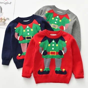 Нова година детски пуловер с дълги ръкави и анимационни принтом, всекидневни Свободен пуловер, пуловер за малки момичета, Пуловер за момчета, Коледни Детски блузи