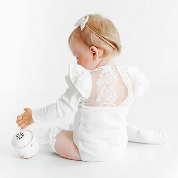 Памучни дантелено рокля-плъзгачи с отворен гръб за новородени момичета, боди за новородено, танцов костюм, детски дрехи