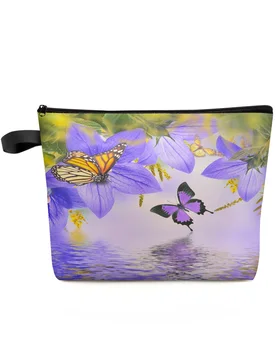 Пеперуда На Цвете Повърхността На Водата Голяма Косметичка За Жени Косметичка Преносим Чанта За Измиване На Тоалетни Принадлежности Органайзер За Съхранение На Hangbag