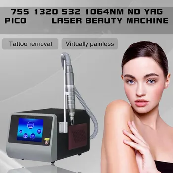 Пикосекундный Nd-Yag лазер 1064 nm/532 nm/755 nm Лазерната машина за премахване на татуировки с углеродным пилинг