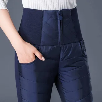 Плюс размер, висока талия, дебели Ветроупорен Топли памучни панталони за външно носене, зимни Ластични панталони за отслабване, памучни панталони За жени