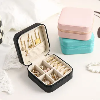 Преносима и минималистичная ковчег за бижута цвят на Тестени изделия, пътни обеци, колиета, кутия за съхранение на пръстените