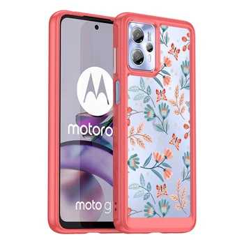 Прозрачен акрилен корпус с флорални мотиви за Motorola Moto G23 G13 4G, противоударная делото