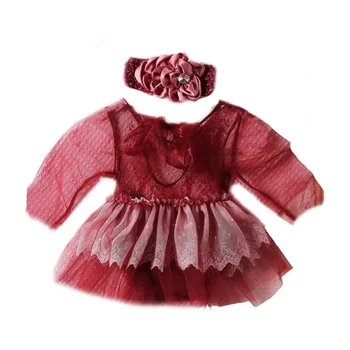 Реквизит за снимки на бебето Дантелено рокля Еластична Цветна лента за коса Реквизит за снимки на новородени Аксесоари за костюм за фотография