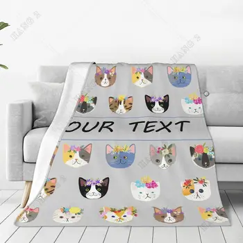 Сладък котка Меко и топло флисовое фланелевое одеяло с персонализирани име Одеяла за бебета, Деца, Възрастни Легло, Диван