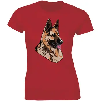 Страшно смотрящая муцуната на немската овчарка - подарък тениска за любителите на кучета, дамска тениска
