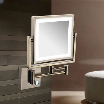 Увеличително огледало за баня с Високо Качество Месинг Злато Огледала за гримиране в банята на дома на хотела Стенни led Сгъваеми огледала за грим