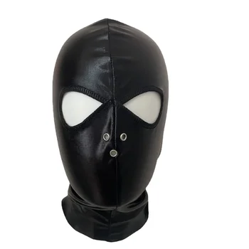 Унисекс Черна маска с качулка от лачена кожа, Дишаща Мъжки Латексный прическа, носи етикет за услугата Маска за костюмированной партита, Ролеви игри, шапки