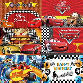 Фон за състезателни автомобили, момчета честит рожден ден, детски душ, фон за снимки на децата на мотоциклет, снимков банер