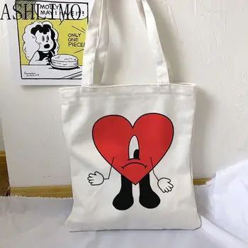 Холщовая чанта Kawaii Bad Бъни, преносима ръчно женствена чанта за пазаруване, чанта-тоут голям капацитет за жени, Un Verano Sin Ti, Естетична