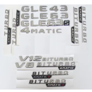 Хромирани Блестящи Сребърни Букви На Багажника Емблема Стикер за Mercedes Benz GLE43 GLE63 V8 двигател V12 BITURBO 4MATIC AMG