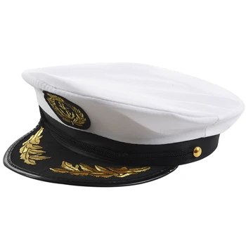 Шапка капитан на яхта за възрастни, тъмно синя шапка, костюм моряк на борда на кораб, маскарадное рокля за парти, черен + бял