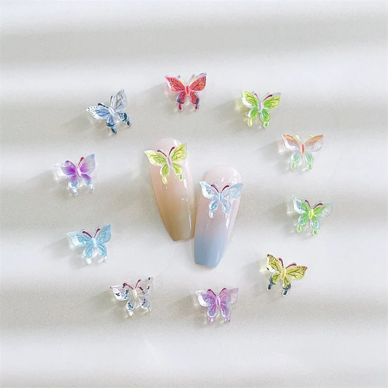 10шт Постепенен Модел на Пеперуда Окачване За Нокти Нови Многоцветни Стикери За Дизайн на Ноктите 3D Пеперуди и Кристали За Маникюр, Аксесоари За Нокти Изображение 2