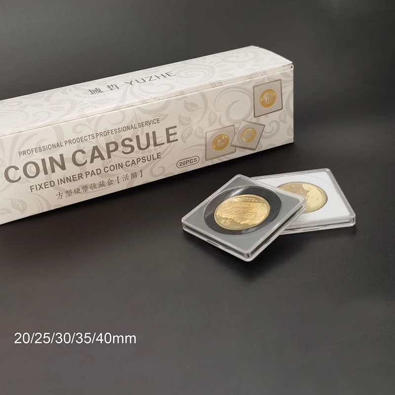 20pcs Прозрачен калъф за съхранение на капсули за монети с подплънки 20/25/30/35/40 мм за събиране на медали и монети Изображение 1