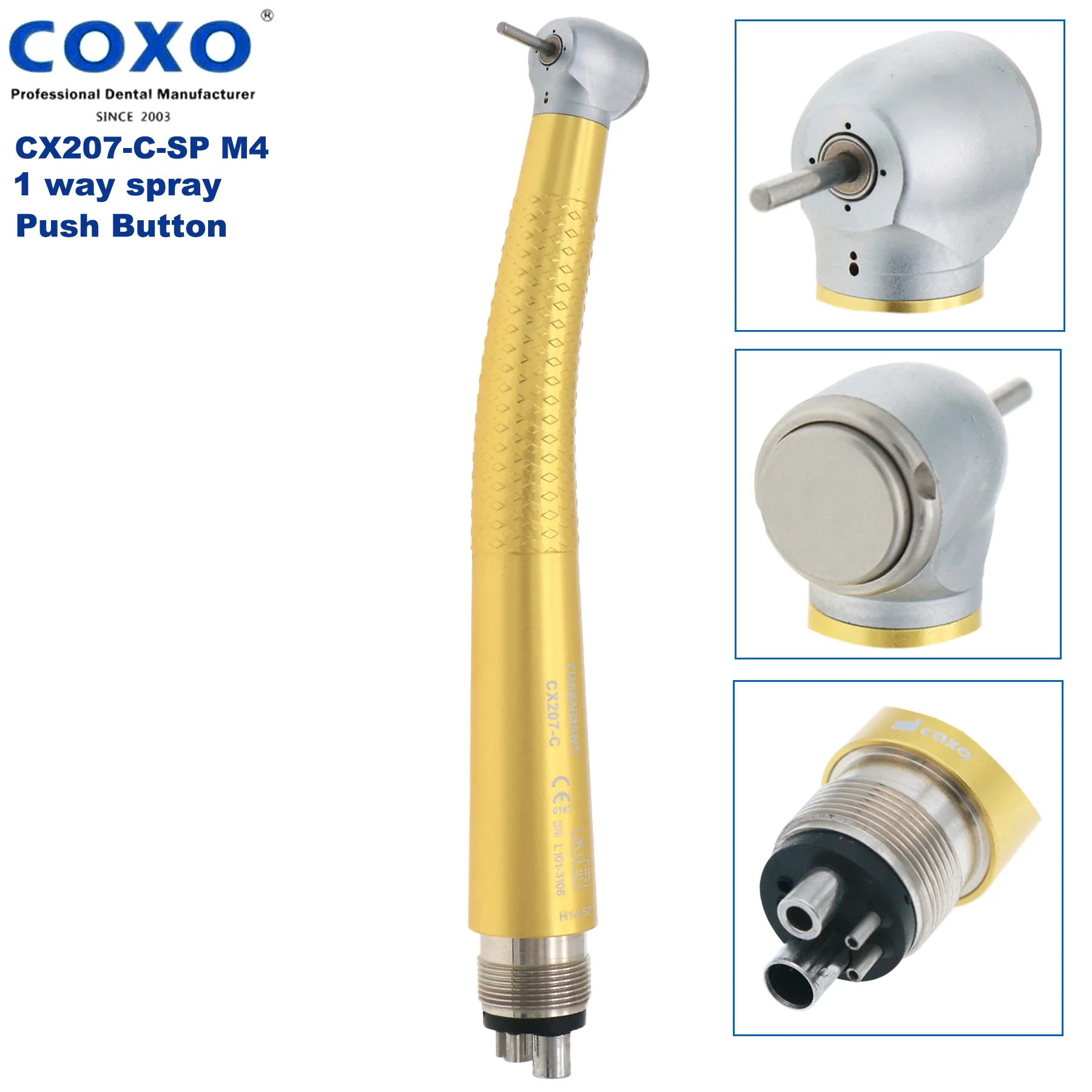 Високоскоростна въздушна турбина COXO Стоматологичен CX207-C с 4 дупки срещу прибиране жълт цвят Изображение 0