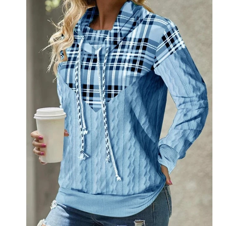 Мода 2023, дамски hoody, есента Жаккардовый пуловер с шарка на кабела в клетката, пуловер с качулка и дълъг ръкав, всекидневни топ, блузи, дрехи Изображение 4