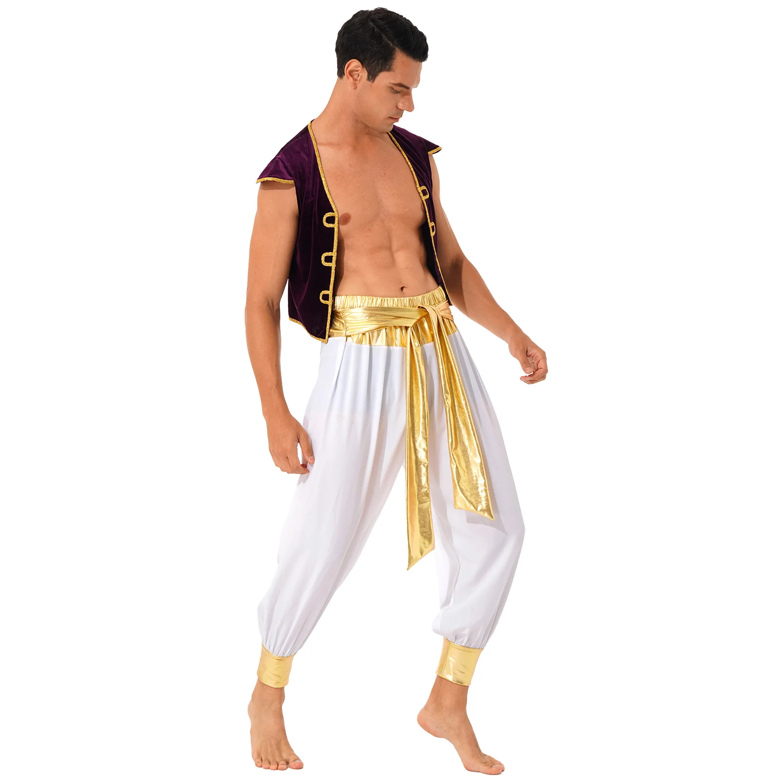 Мъжки костюм Арабски принц за ролеви игри, Маскарадните костюми за Хелоуин, бални тоалети, Арабски жилетка, зреещи с колан Изображение 1