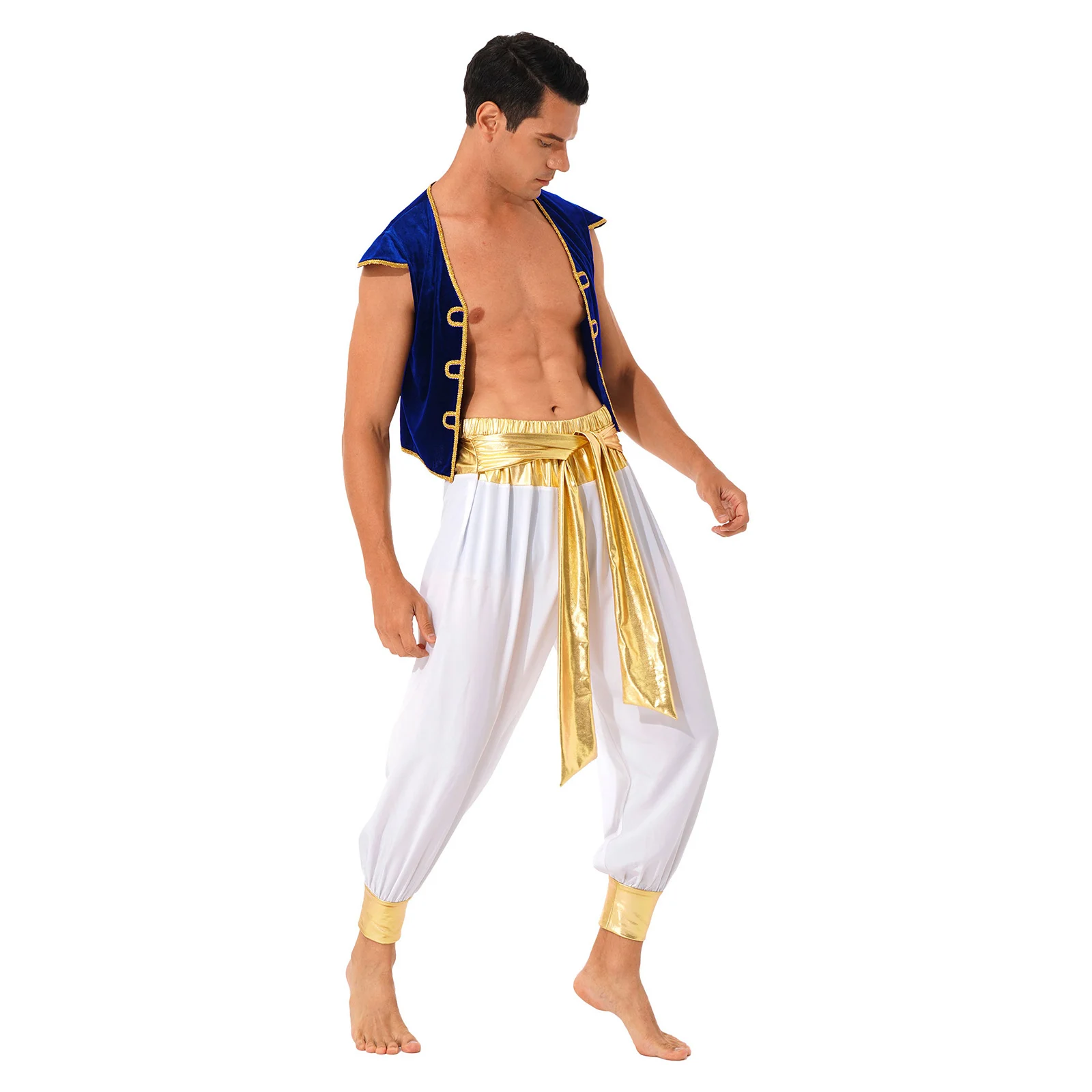 Мъжки костюм Арабски принц за ролеви игри, Маскарадните костюми за Хелоуин, бални тоалети, Арабски жилетка, зреещи с колан Изображение 3