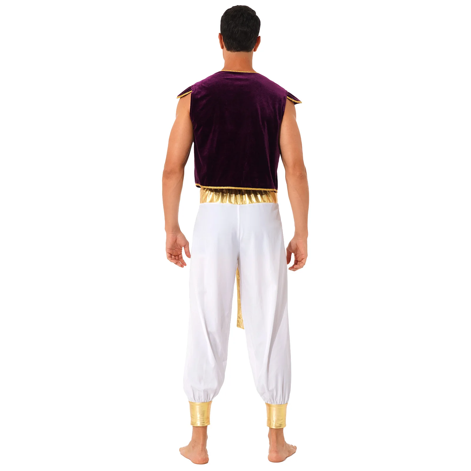 Мъжки костюм Арабски принц за ролеви игри, Маскарадните костюми за Хелоуин, бални тоалети, Арабски жилетка, зреещи с колан Изображение 4