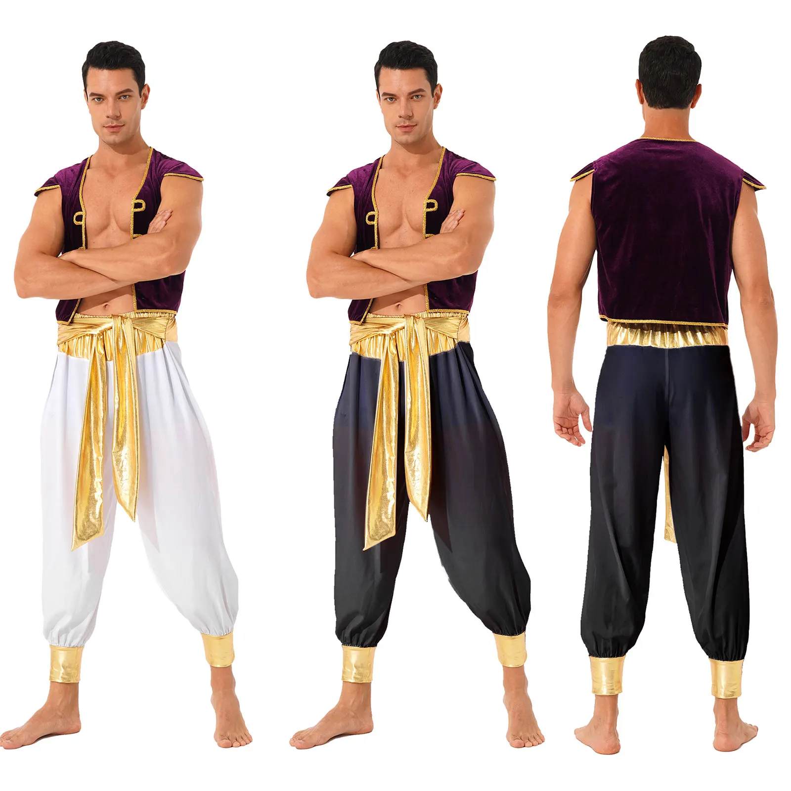 Мъжки костюм Арабски принц за ролеви игри, Маскарадните костюми за Хелоуин, бални тоалети, Арабски жилетка, зреещи с колан Изображение 5