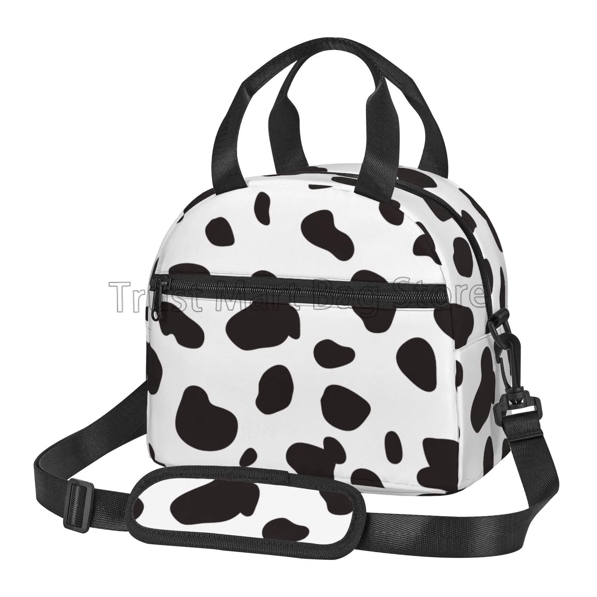 Случайна чанта за обяд Dalmatian Spots, преносим термоохладитель, чанти-тоут Bento със сменяем пагон за работа, на пикник, на плажа Изображение 0