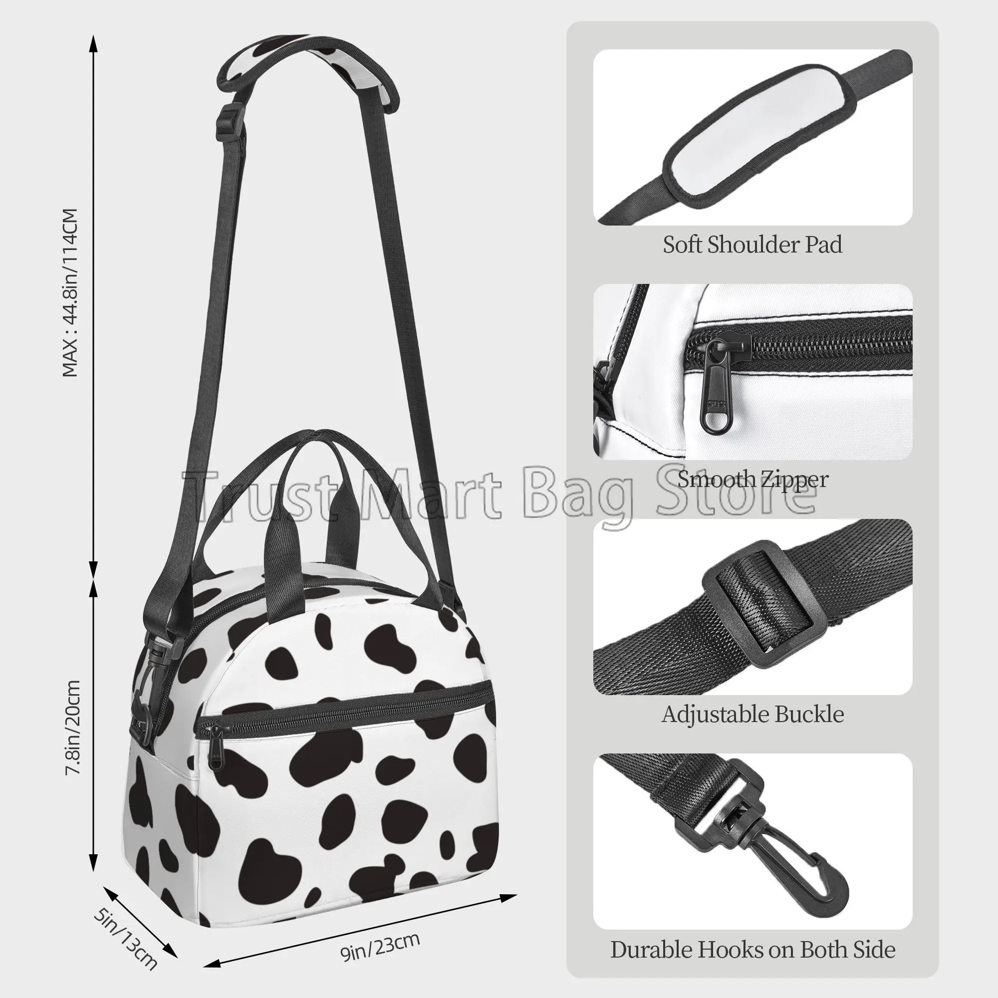 Случайна чанта за обяд Dalmatian Spots, преносим термоохладитель, чанти-тоут Bento със сменяем пагон за работа, на пикник, на плажа Изображение 1